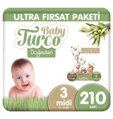 Baby Turco Doğadan Ultra Fırsat Paketi 3 Numara Organik Cırtlı Bebek Bezi 210 Adet