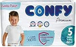 Confy Premium Jumbo Paket 5 Numara Organik Cırtlı Bebek Bezi 44 Adet