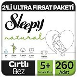 Sleepy Natural 5 Numara Organik Cırtlı Bebek Bezi 260 Adet