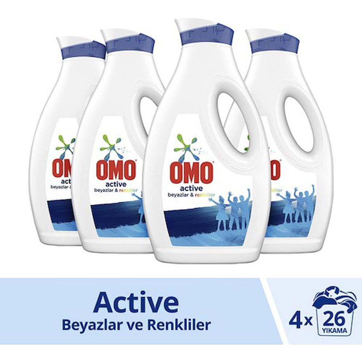 Omo Active 104 Yıkama Beyazlar ve Renkliler İçin Sıvı Deterjan 4x1.69 lt