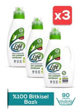 Life By Fakir Bitkisel ve Vegan 90 Yıkama Beyazlar ve Renkliler İçin Sıvı Deterjan 3x1.5 lt