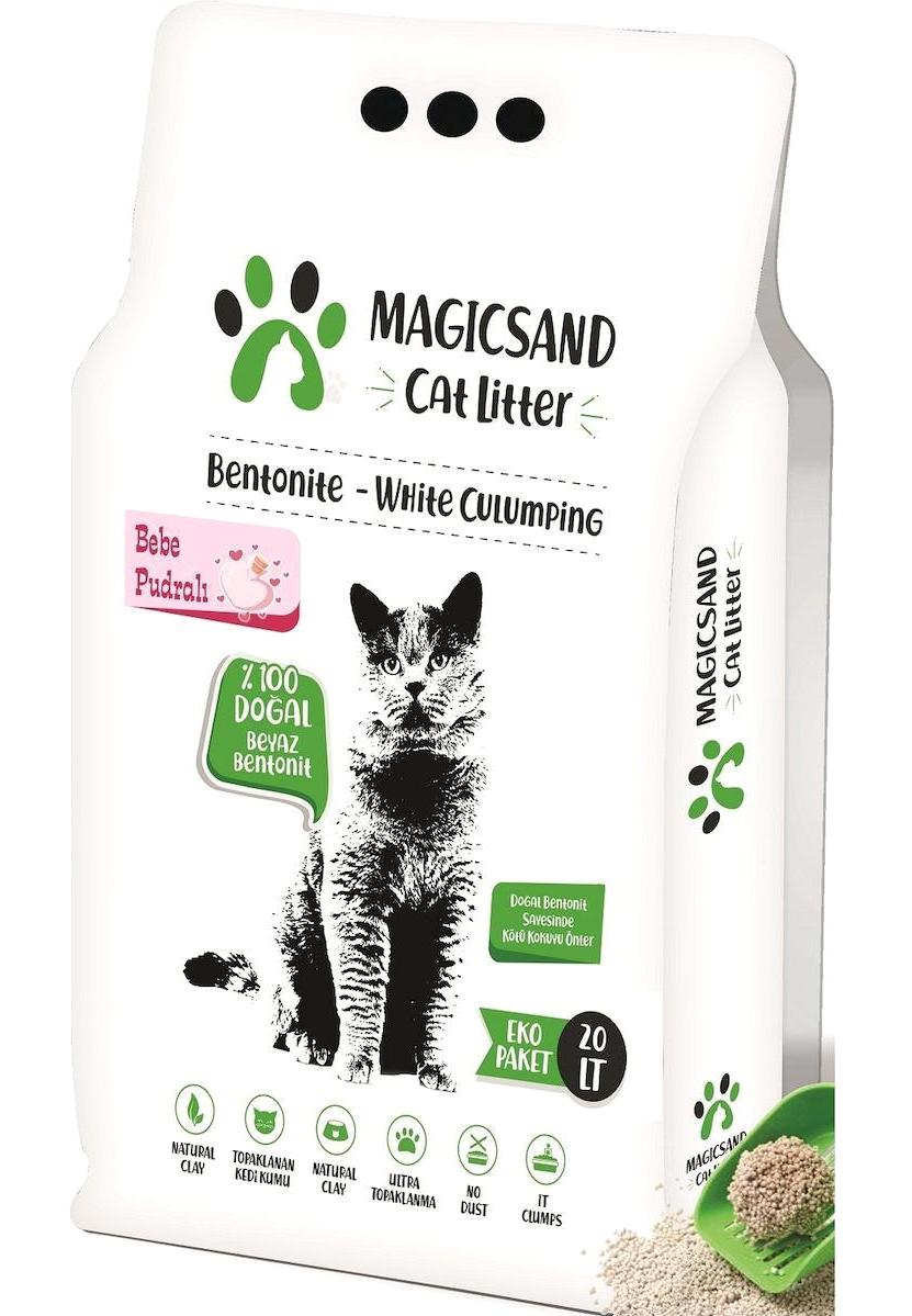 Magicsand Bebek Pudrası Kokulu Topaklanan Kalın Taneli Bentonit Kedi Kumu 20 lt