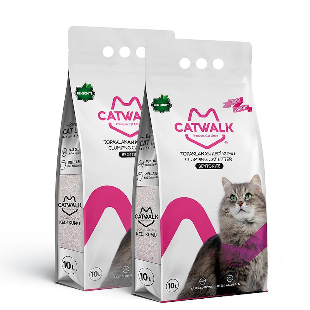 Catwalk Bebek Pudrası Kokulu Topaklanan İnce Taneli Bentonit Kedi Kumu 2x10 lt
