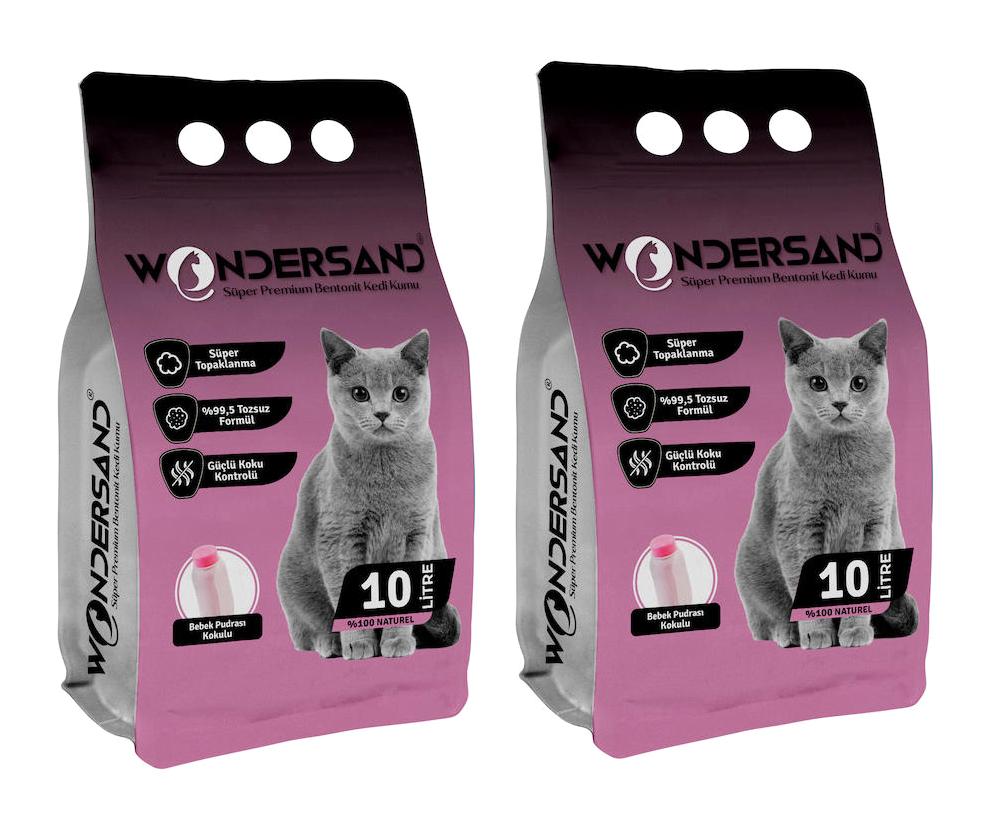 Wondersand Bebek Pudrası Kokulu Topaklanan İnce Taneli Bentonit Kedi Kumu 2x10 lt