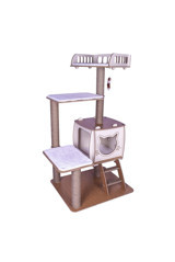Patihomes Pro Oturaklı Oyuncaklı Merdivenli Katlı 118 cm Kedi Tırmalama Evi