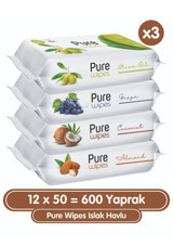 Pure Baby Wipes Zeytinyağlı 50 Yaprak 12'li Islak Mendil