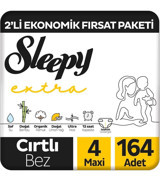 Sleepy Extra 4 Numara Organik Cırtlı Bebek Bezi 164 Adet