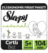 Sleepy Natural 5 Numara Organik Cırtlı Bebek Bezi 104 Adet
