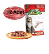 Jungle Pouch Sığır Eti Parça Etli Soslu Yetişkin Yaş Kedi Maması 12x100 gr