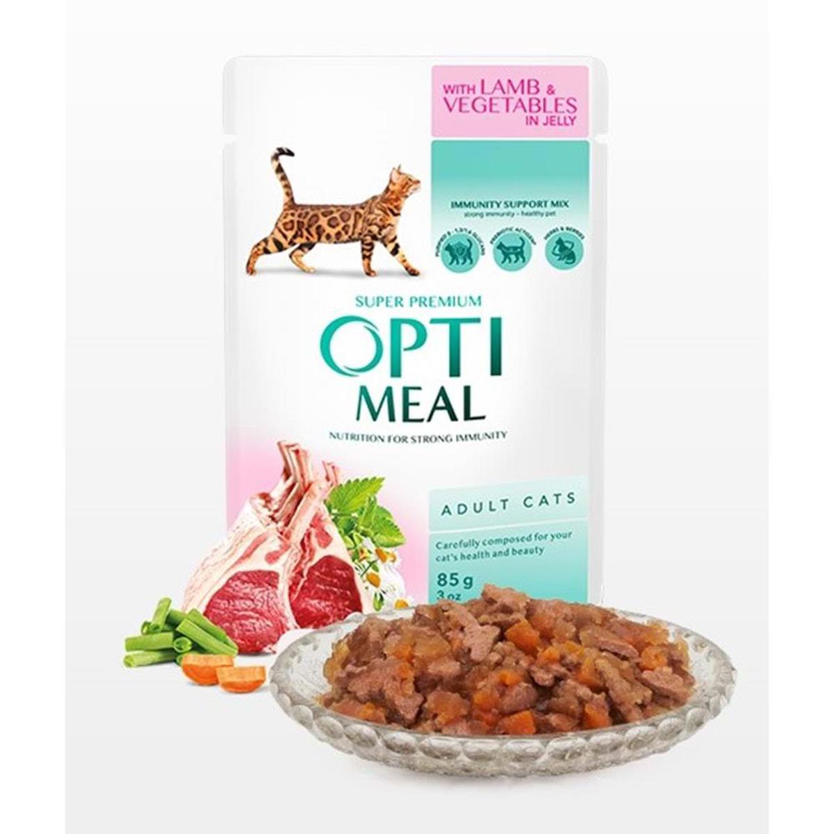 Optimeal Kuzu Eti Jöleli Yetişkin Yaş Kedi Maması 12x85 gr