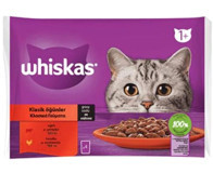 Whiskas Klasik Öğünler Tavuk Sığır Eti Soslu Yetişkin Yaş Kedi Maması 4x85 gr