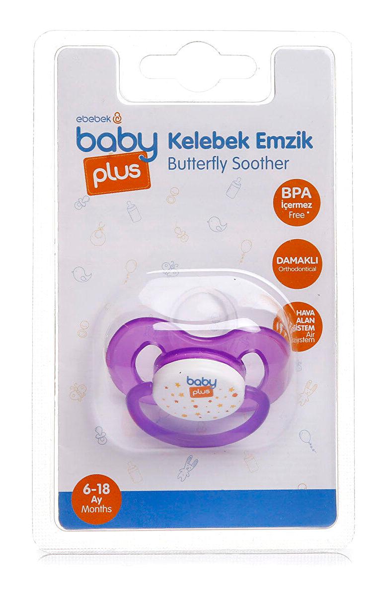 Baby Plus 6-18 Ay Ortodontik Kiraz Uçlu Damaklı Silikon Emzik Mor