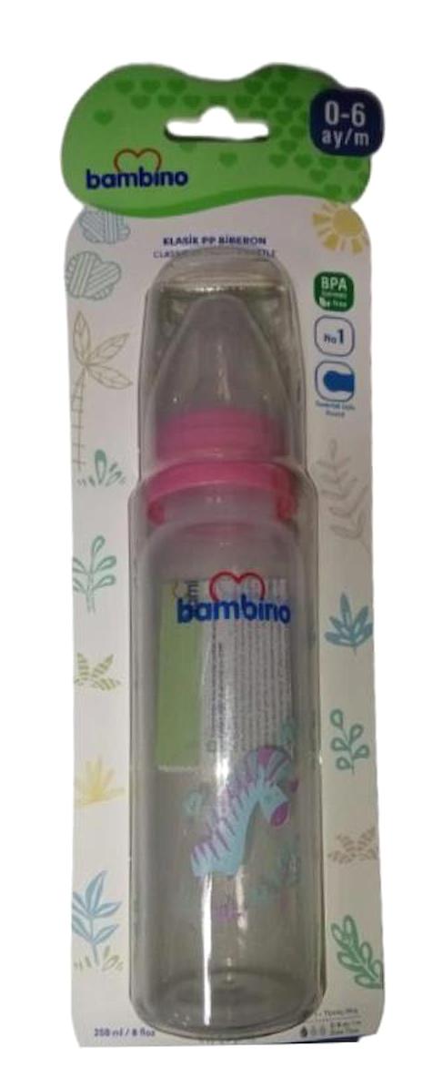 Bambino Silikon Yenidoğan Yavaş Akışlı 0-6 Ay Desenli Pembe Biberon 250 ml