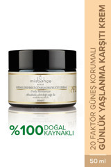 Mi̇sbahçe 20 Faktör Tüm Ciltler İçin Leke Karşıtı Nemlendirici Yağsız Suya Dayanıklı Yüz ve Vücut Güneş Kremi 50 ml