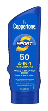 Coppertone Sport 4 in 1 Performance 50 Faktör Tüm Ciltler İçin Leke Karşıtı Nemlendirici Yağsız Suya Dayanıklı Yüz ve Vücut Güneş Kremi 207 ml