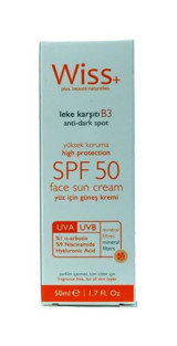 Wiss Antidark Spot 50 Faktör Tüm Ciltler İçin Leke Karşıtı Nemlendirici Suya Dayanıklı Yüz ve Vücut Güneş Kremi 50 ml