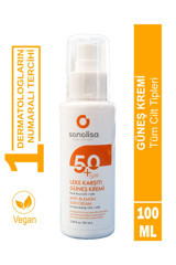 Sonoli̇sa Beauty With Natura 50 Faktör Tüm Ciltler İçin Leke Karşıtı Nemlendirici Aydınlatıcı Yağsız Suya Dayanıklı Yüz ve Vücut Güneş Kremi 100 ml