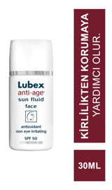 Lubex Anti-Age Sun Fluid Face 50 Faktör Hassas Ciltler İçin Leke Karşıtı Nemlendirici Yaşlanma Karşıtı Yağsız Suya Dayanıklı Yüz Ve Vücut Güneş Kremi 30 ml