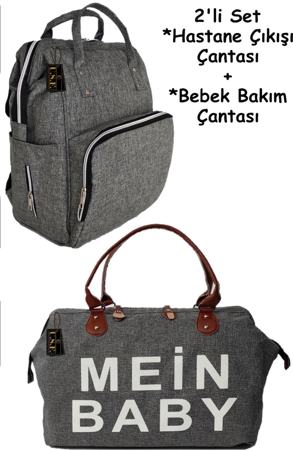Anne Fermuarlı Bebek El Çantası Gri