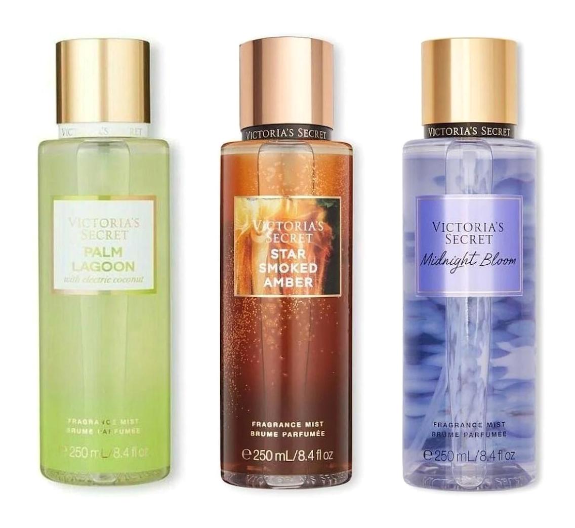 Victoria's Secret Palm Lagoon-Star Smoked Amber-Midnight Bloom Çiçeksi Kadın Vücut Spreyi 3x250 ml