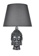 Qdec Büyük Buda Kumaş Başlıklı Gri Gümüş Metal Ayaklı Abajur
