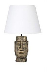 Qdec Moai Kumaş Başlıklı Gold Beyaz Metal Ayaklı Abajur