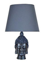 Qdec Büyük Buda Kumaş Başlıklı Lacivert Metal Ayaklı Abajur