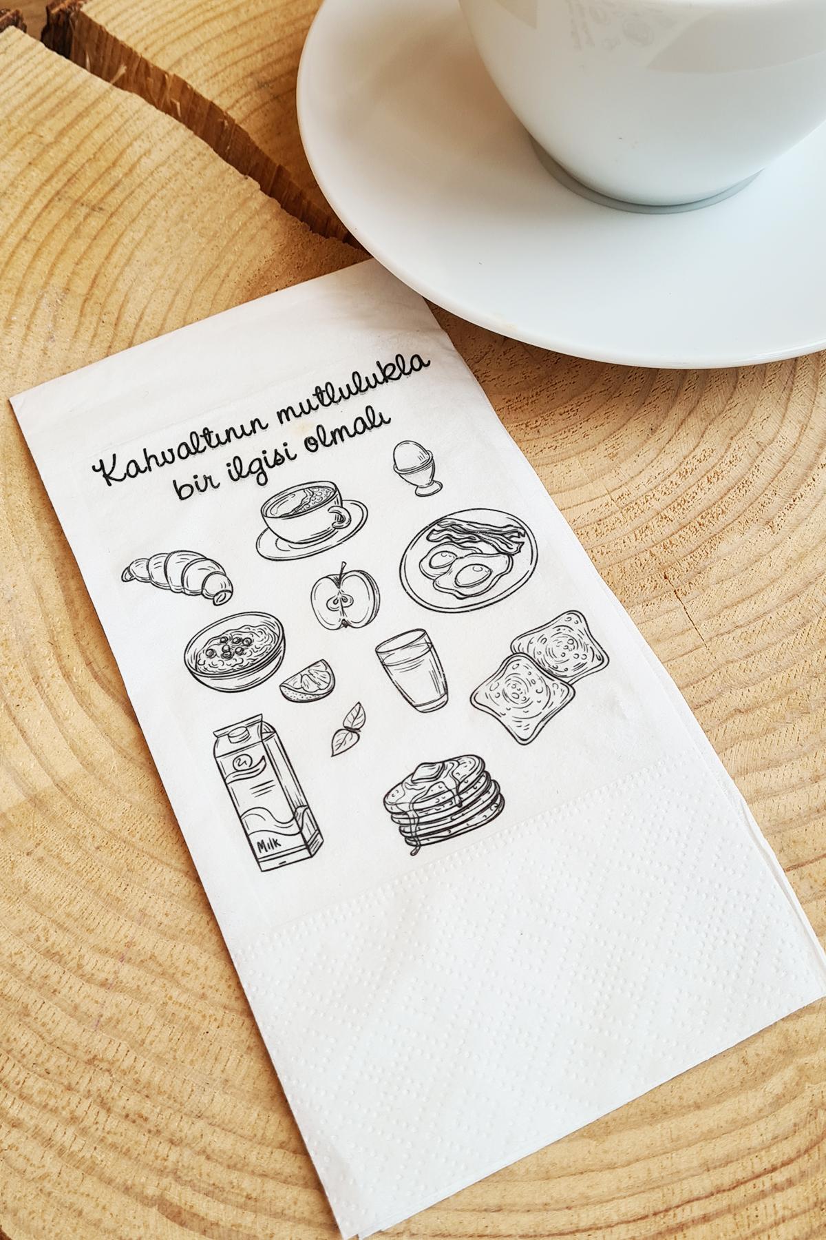 Pekshop Kahvaltının Mutlulukla Bir İlgisi Olmalı Desenli Sunum Kağıt Peçete 20'li
