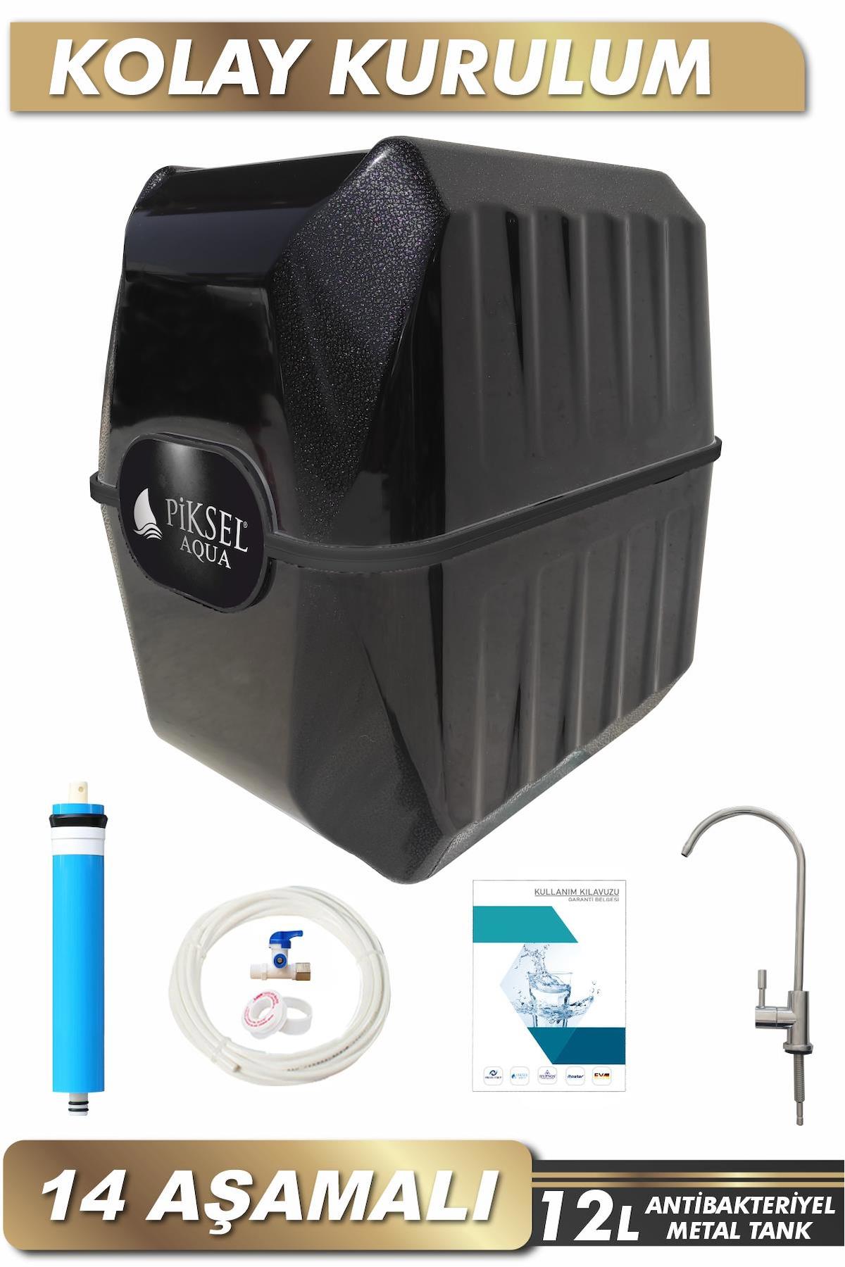 Piksel Aqua 14 Aşamalı 12 lt Kapalı Kasa Pompasız Tezgah Altı Su Arıtma Cihazı
