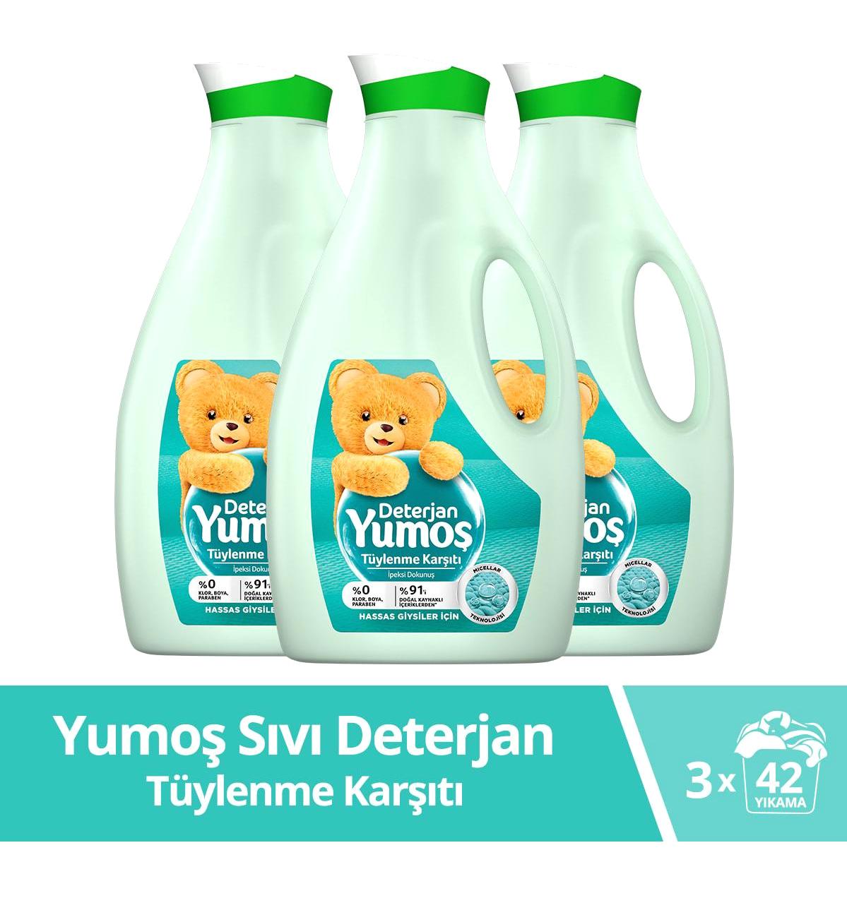 Yumoş Hassas Giysiler Renkliler ve Siyahlar İçin 126 Yıkama Sıvı Deterjan 3x2.52 lt