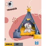 Mavi Vitrin Yıkanabilir Tek Fonksiyonlu 60x60 cm Çadır Kedi Yatağı Gri