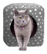 Patiderm 3 Fonksiyonlu 40x40x40 cm Mağara Kedi Yatağı Gri