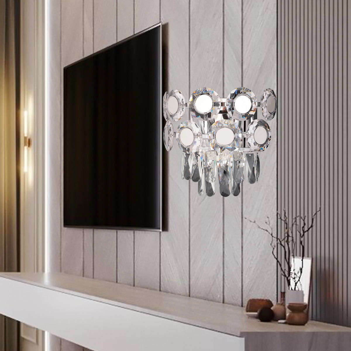 Oslo Kristal Taşlı Tekli Metal Led Aplik Bej