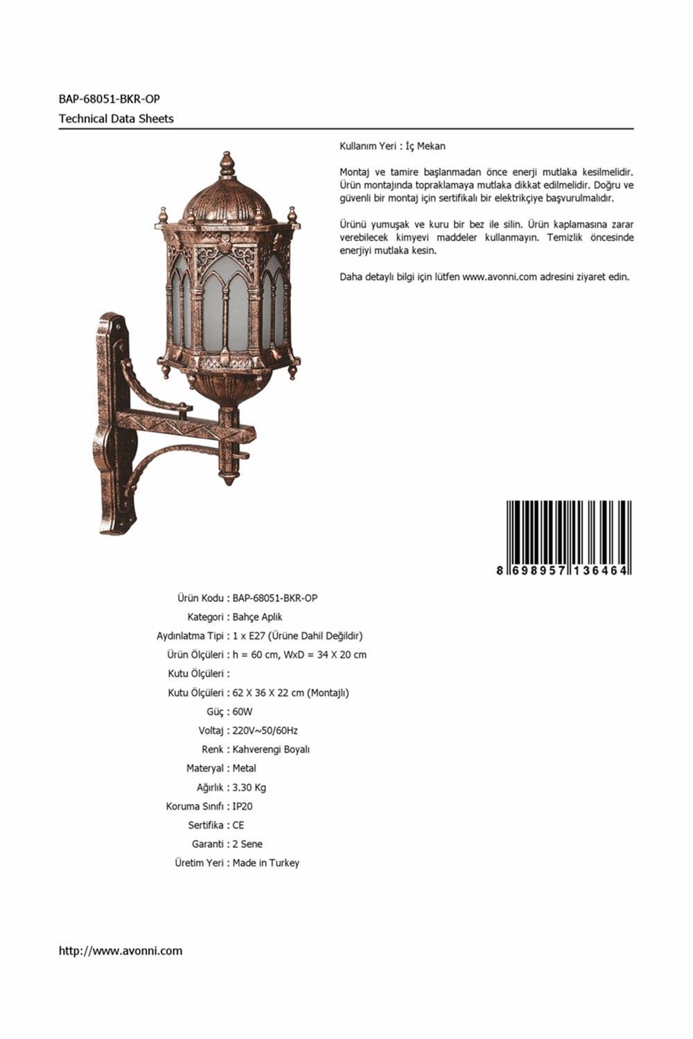 Avonni Bap-68051-Bkr-Op Tekli Alüminyum Aplik Kahverengi