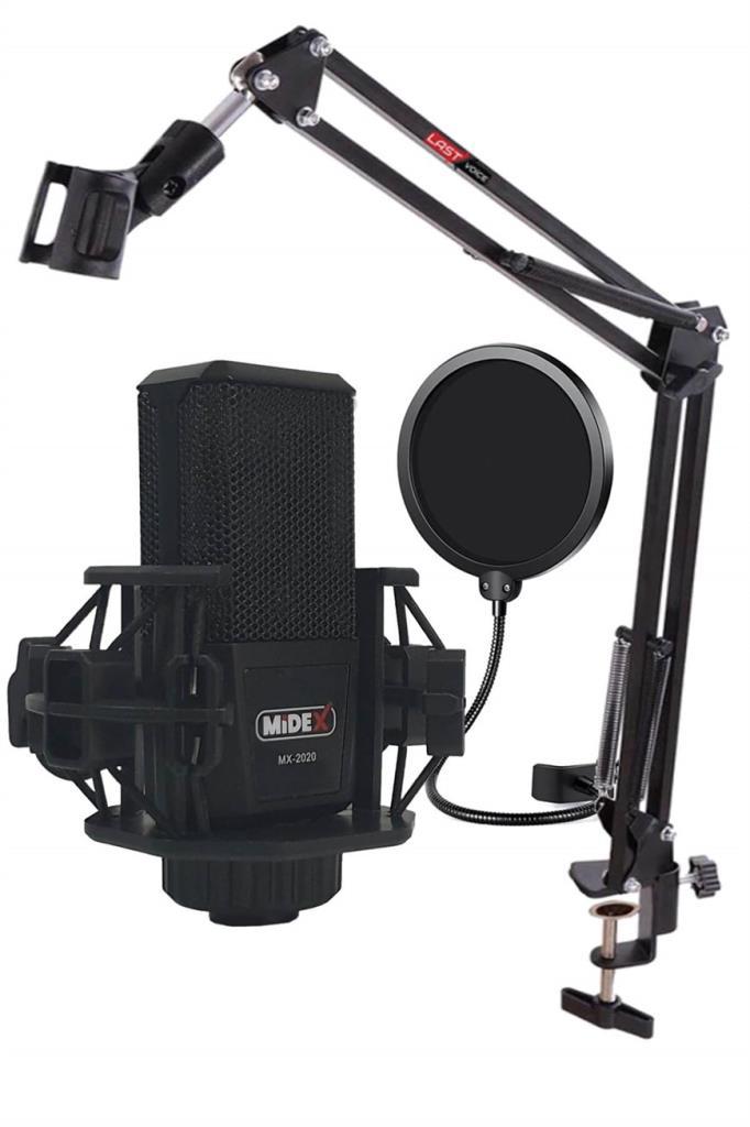 Midex MX-2020 STF Profesyonel Condenser XLR Kablolu Yayıncı Masaüstü Mikrofonu Siyah