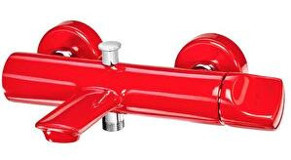 Eca Myra 104302470 Pirinç Çift Delikli Çevirmeli Yarı Ankastre Kare Banyo Bataryası Kırmızı