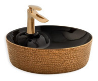 Paluci Mona Black Rose Tekli 43 cm Porselen Yuvarlak Lavabo GoldSiyah