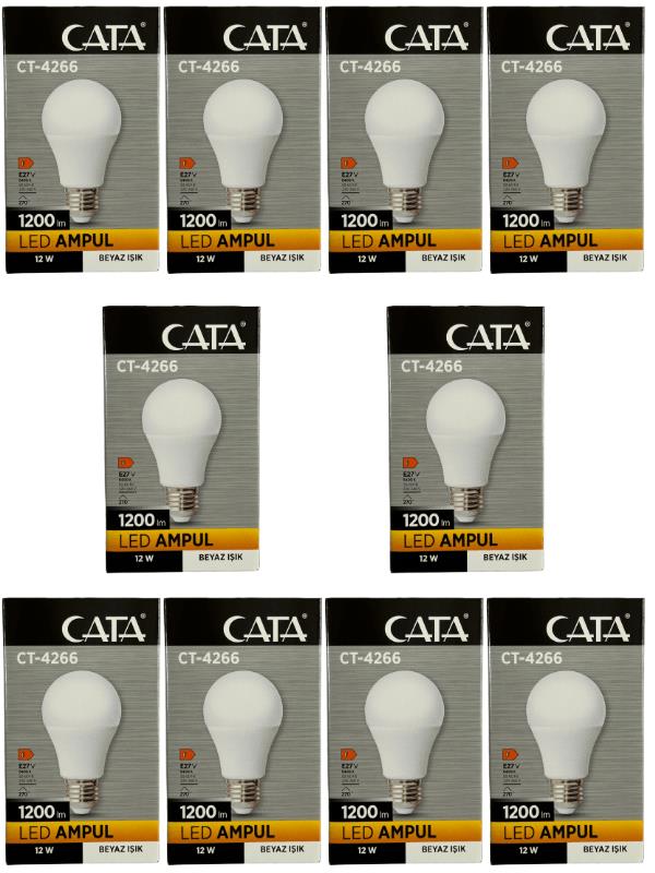 Cata CT-4266 12 W Tasarruflu Beyaz E27 Armut Led Ampul 10 Adet