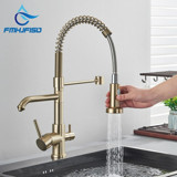 Oem Dual Flow Arıtmalı Spiralli Çift Girişli Aç Kapa Eviye Bataryası Altın