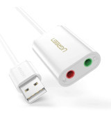 Ugreen USB 3.5 mm Çift Girişli Harici Ses Kartı Beyaz