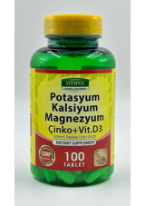 Vitapol Potasyum Kalsiyum Magnezyum Çinko Vitamin D3 Aromasız Yetişkin Vitamin 100 Tablet
