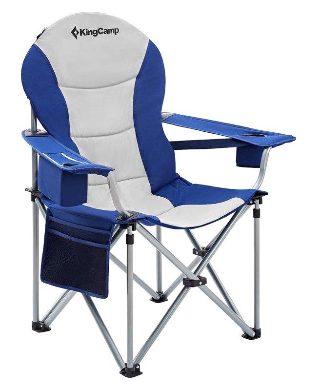Kingcamp Deluxe Katlanır Kolçaklı Gri - Mavi Tekli Kamp Sandalyesi