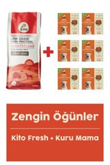 Kito Mini Kuzu Etli Aromalı Parça Etli Yetişkin Köpek Maması 2.5 kg 6'lı + Kuzu Etli Taze Köpek Yemeği 6'lı