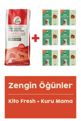Kito Mini Dana Etli Aromalı Parça Etli Yetişkin Köpek Maması 2.5 kg 6'lı + Dana Etli Taze Köpek Yemeği 6'lı