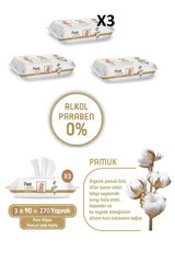 Pure Baby Pure Wipes Organic Cotton 90 Yaprak 3'lü Paket Islak Mendil