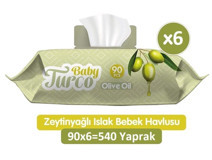 Baby Turco Zeytinyağlı 90 Yaprak 6'lı Paket Islak Mendil