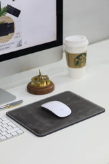 Guard Dikiş Detaylı Antik Gri Deri Mouse Pad 26 x 20 cm