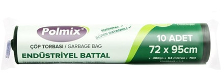 Polmix Endüstriyel Battal Boy 72x95 cm Çöp Poşeti 12 Adet Siyah