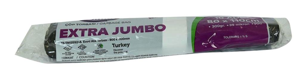 Polmix Ekstra Jumbo Boy 80x110 cm Çöp Poşeti 10 Adet Siyah