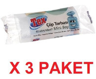 Tex Küçük Boy 40x47 cm Çöp Poşeti 40 Adet Beyaz